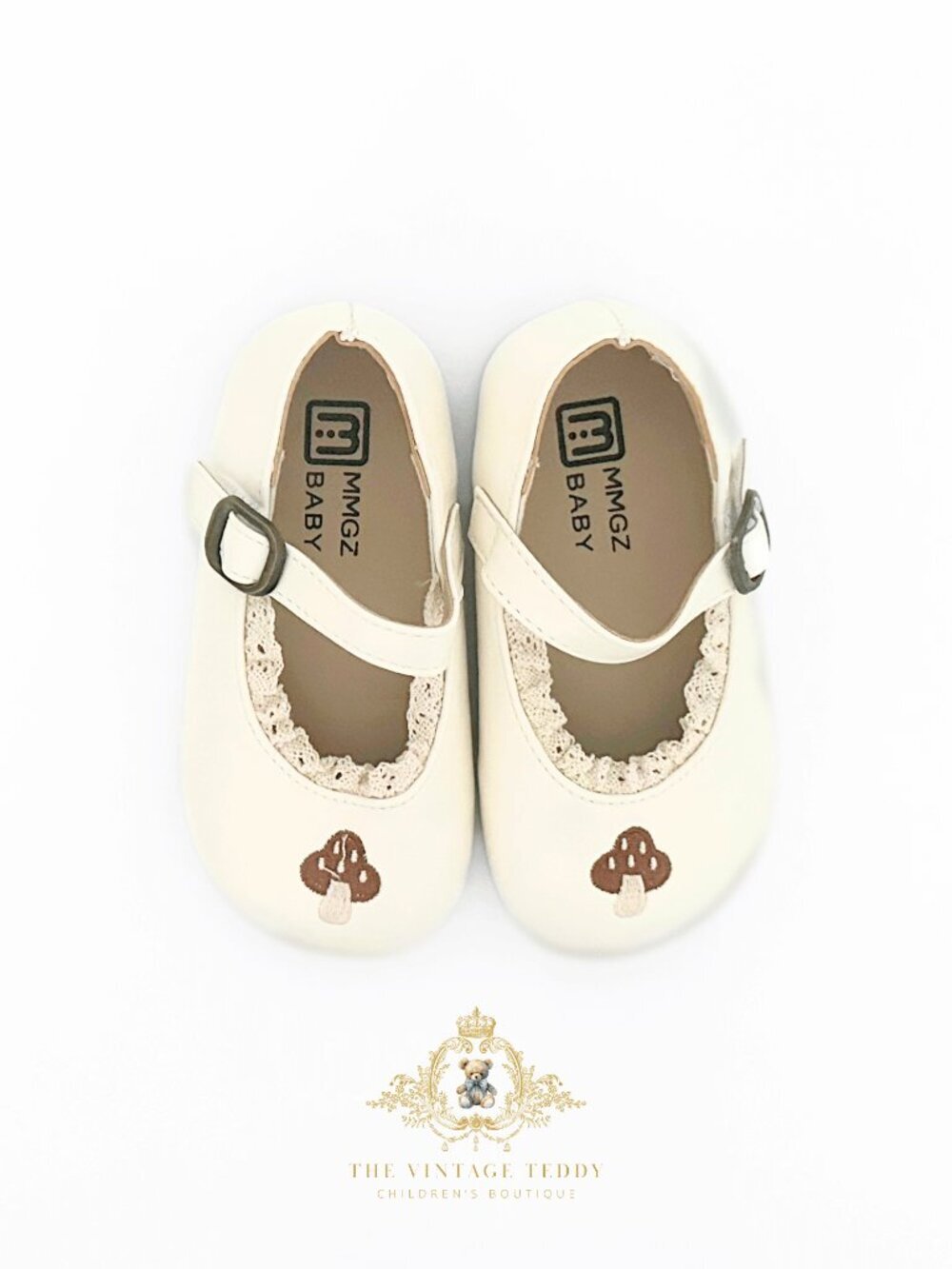 NWT Pretty Girls Embroidered Mary Jane Flats Children's Shoes Mushroom Cream 8